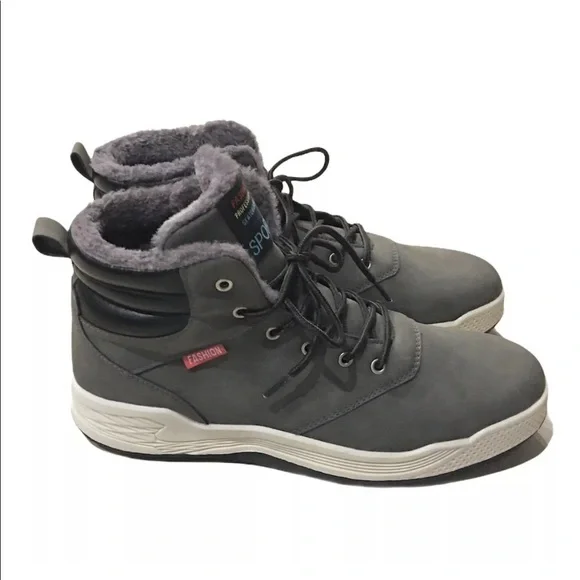 Men’s Fashion Professional Skateboard Sport Ankle Boots High Top Lace Up Fleece - Picture 3 of 7